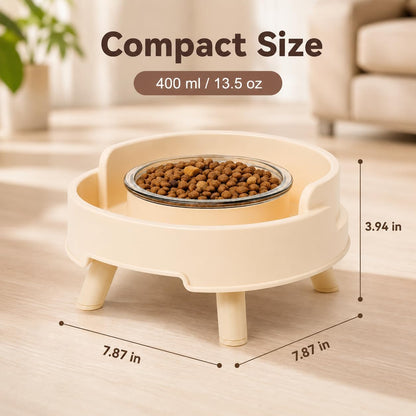 Ant Proof Cat Bowl, Elevated Raised Cat Feeder with Glass Bowl (Yellow) | Ant-Proof Water Moat Barrier Deep Wide Protective Moat 3.5" Elevated Feeding Height Removable Glass Food Bowl