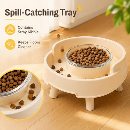 Ant Proof Cat Bowl, Elevated Raised Cat Feeder with Glass Bowl (Yellow) | Ant-Proof Water Moat Barrier Deep Wide Protective Moat 3.5" Elevated Feeding Height Removable Glass Food Bowl