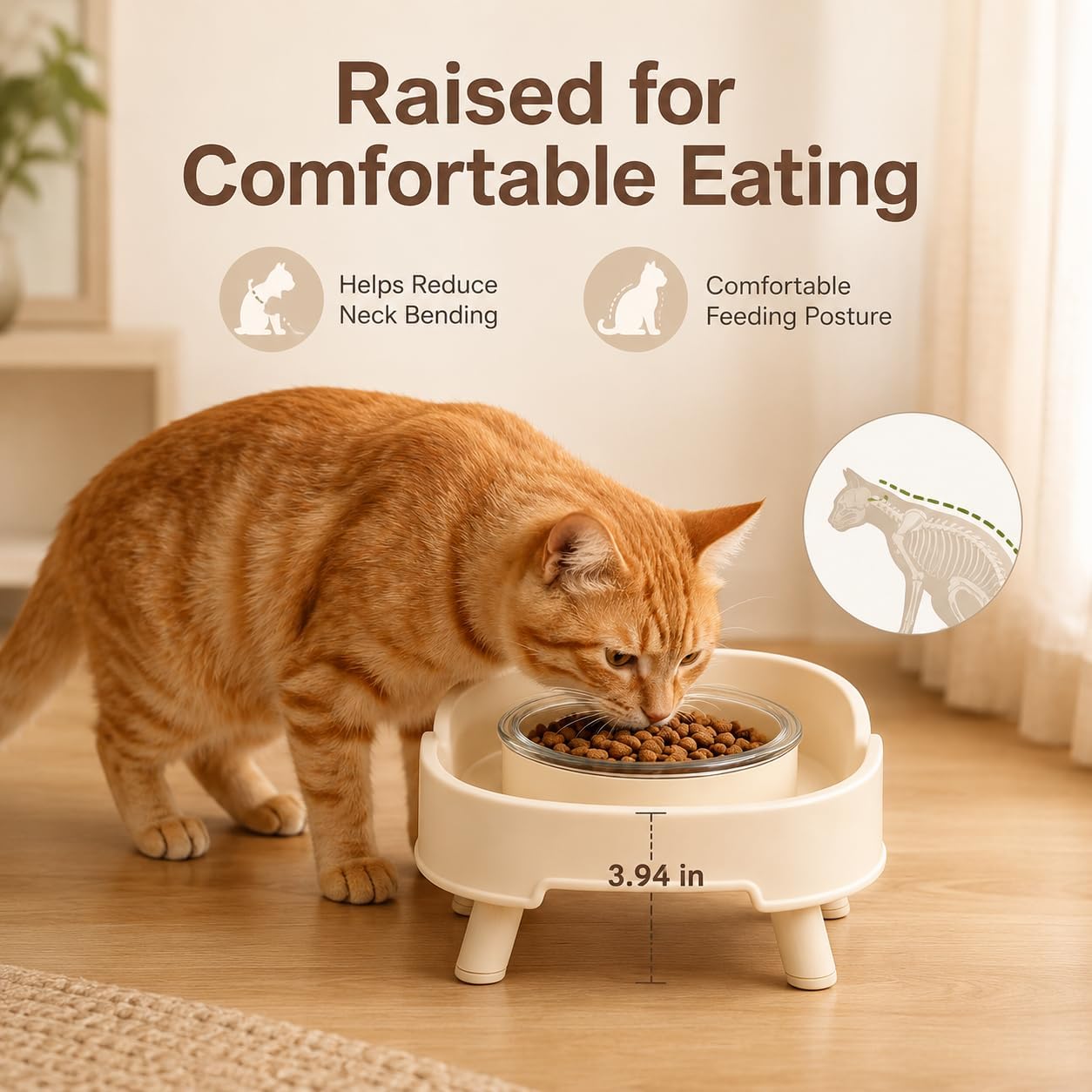 Ant Proof Cat Bowl, Elevated Raised Cat Feeder with Glass Bowl (Yellow) | Ant-Proof Water Moat Barrier Deep Wide Protective Moat 3.5" Elevated Feeding Height Removable Glass Food Bowl