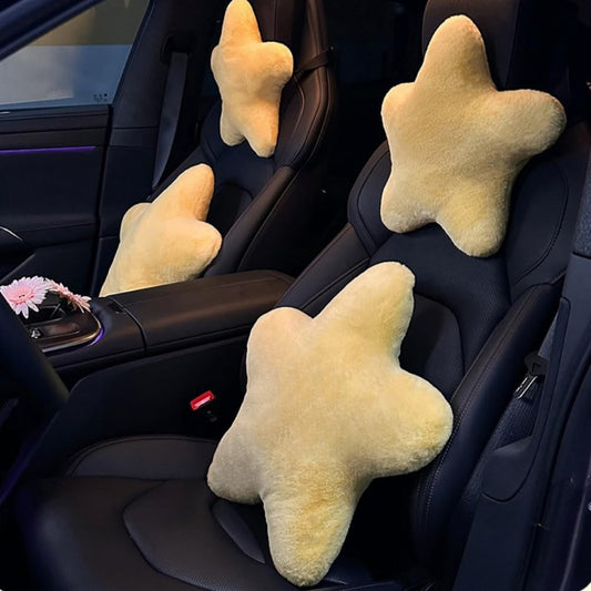 4 Pack Star Car Headrest Pillow and Lumbar Support Pillow Soft Yellow Star Decorative Pillows for Driving Cars Decor