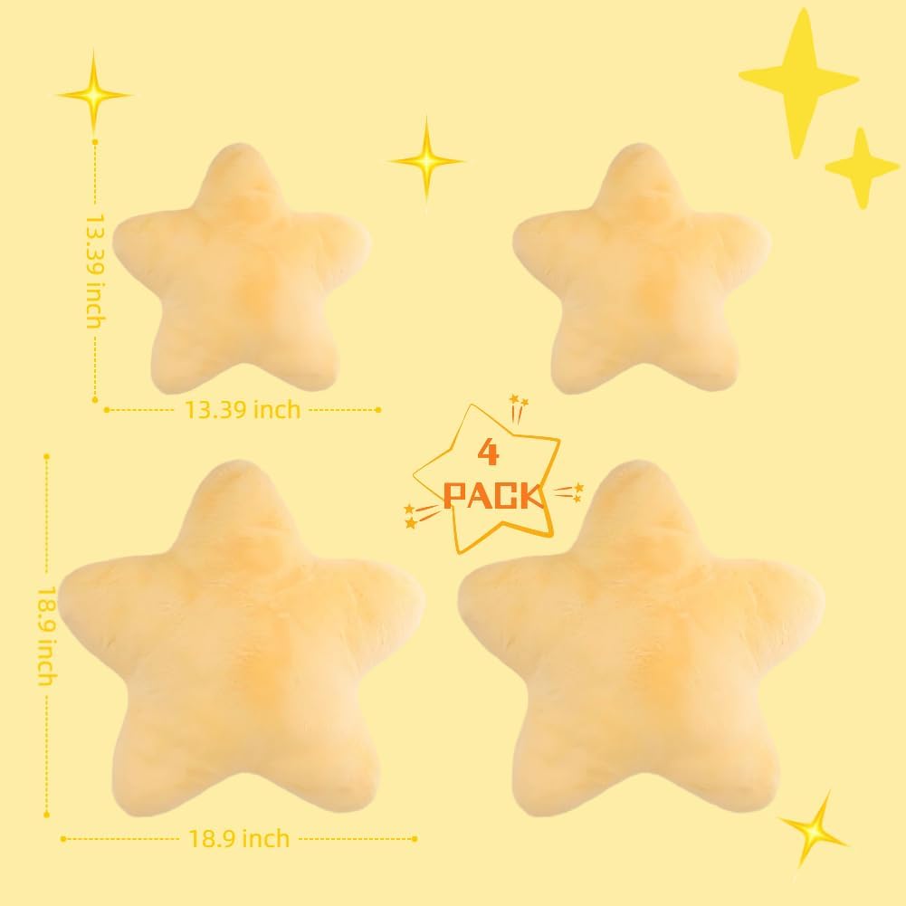4 Pack Star Car Headrest Pillow and Lumbar Support Pillow Soft Yellow Star Decorative Pillows for Driving Cars Decor