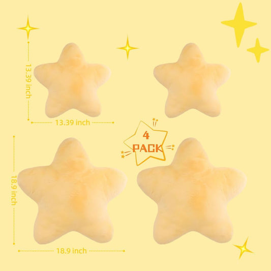 4 Pack Star Car Headrest Pillow and Lumbar Support Pillow Soft Yellow Star Decorative Pillows for Driving Cars Decor