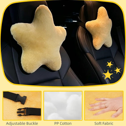 4 Pack Star Car Headrest Pillow and Lumbar Support Pillow Soft Yellow Star Decorative Pillows for Driving Cars Decor