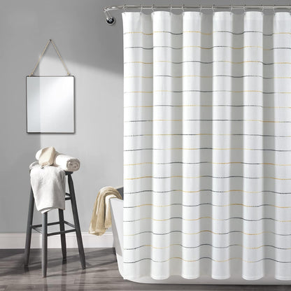 Ombre Stripe Yarn Dyed Cotton Shower Curtain, 72" W x 72" L, Yellow & Gray - Fabric Shower Curtains - Striped Bathroom Curtain - Farmhouse & Coastal Decor