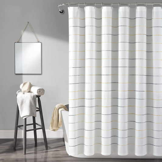 Ombre Stripe Yarn Dyed Cotton Shower Curtain, 72" W x 72" L, Yellow & Gray - Fabric Shower Curtains - Striped Bathroom Curtain - Farmhouse & Coastal Decor