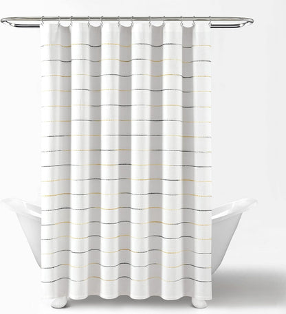Ombre Stripe Yarn Dyed Cotton Shower Curtain, 72" W x 72" L, Yellow & Gray - Fabric Shower Curtains - Striped Bathroom Curtain - Farmhouse & Coastal Decor