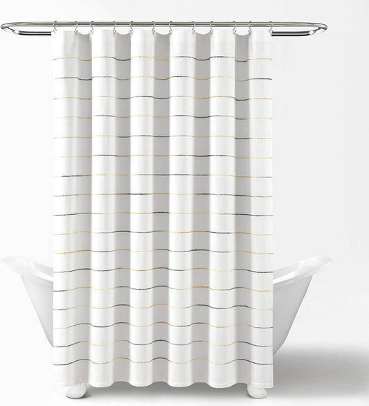 Ombre Stripe Yarn Dyed Cotton Shower Curtain, 72" W x 72" L, Yellow & Gray - Fabric Shower Curtains - Striped Bathroom Curtain - Farmhouse & Coastal Decor