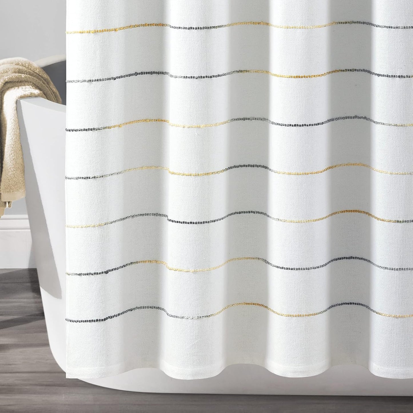 Ombre Stripe Yarn Dyed Cotton Shower Curtain, 72" W x 72" L, Yellow & Gray - Fabric Shower Curtains - Striped Bathroom Curtain - Farmhouse & Coastal Decor