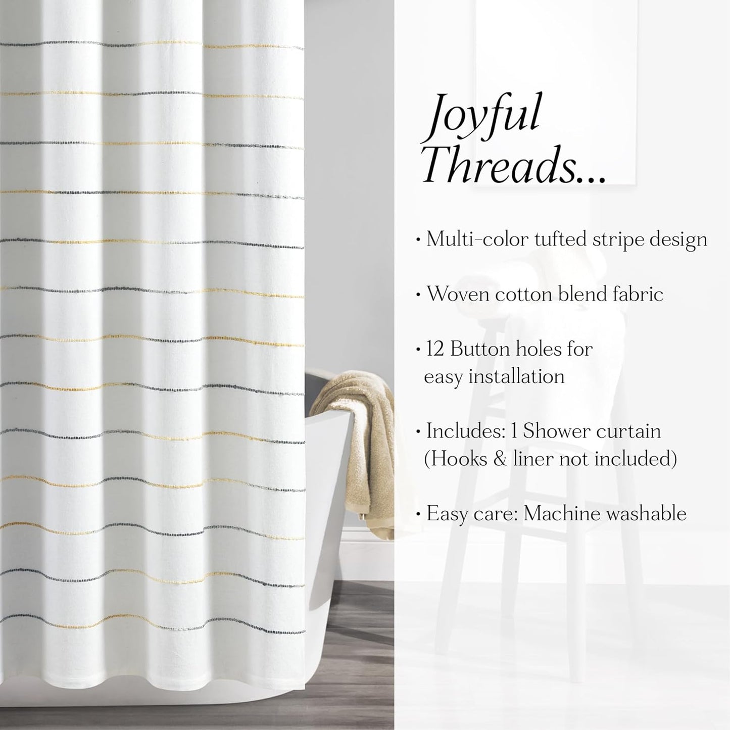 Ombre Stripe Yarn Dyed Cotton Shower Curtain, 72" W x 72" L, Yellow & Gray - Fabric Shower Curtains - Striped Bathroom Curtain - Farmhouse & Coastal Decor