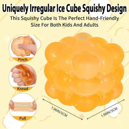 Ice Cube Squishy Fidget Toy, Standard Size 1.96 in Stress Ball for Adults and Kids, Soft Textured Sensory Toy with Irregular Shape for Anxiety Relief and Improving Focus(Yellow)