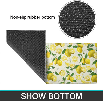 2 Piece Lemon Kitchen Decor Rugs Set, Farmhouse Country Kitchen Rugs and Mats Non Skid Washable Absorbent Microfiber Kitchen Accessories Decoration Floor Mats 17"x47"+17"x30"