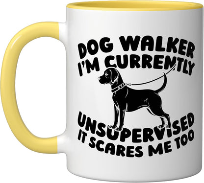 Exercise Walking Pet Care - Dog Walker Ceramic Mug, Yellow/White