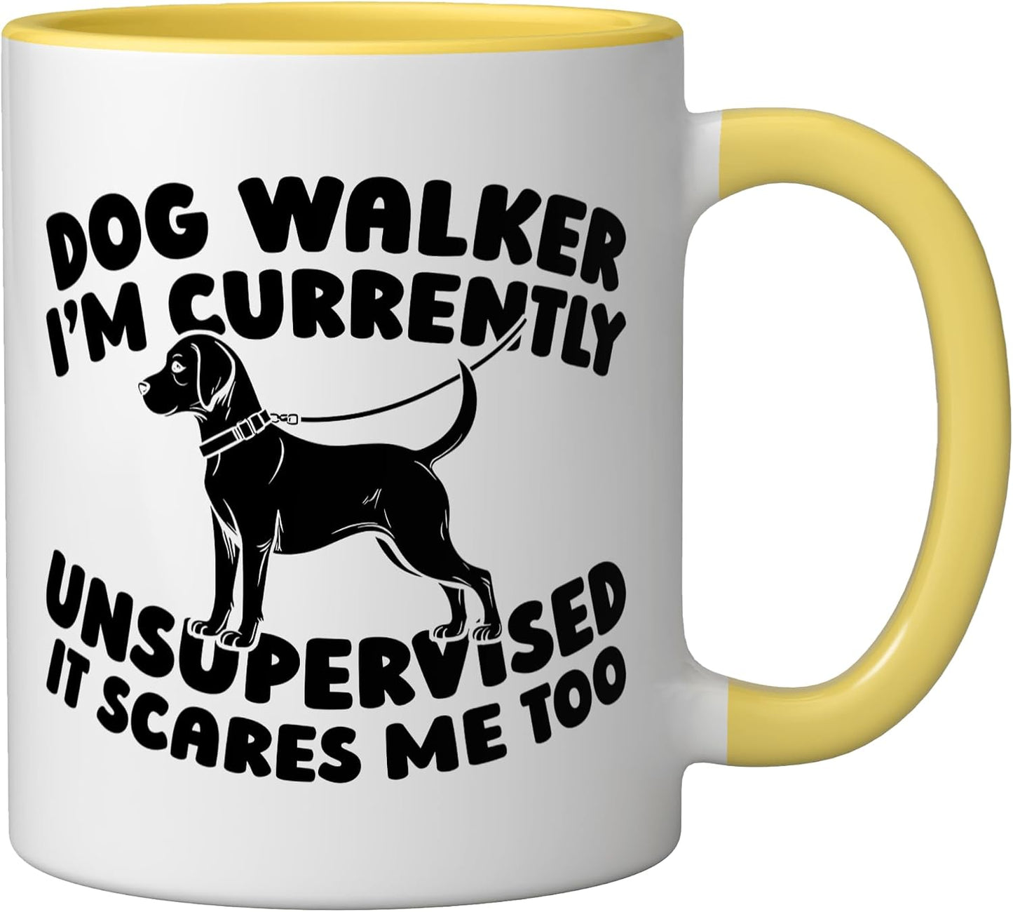 Exercise Walking Pet Care - Dog Walker Ceramic Mug, Yellow/White