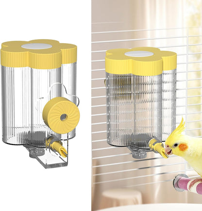 8.4 Oz No Mess Bird Water Feeder, Auto Parrot Cage Water Dispenser (Yellow) | Magnetic Mount, Drip-Free, Easy Top Refill, Mount Inside or Outside Cage, for Parakeets Cockatiels Budgies Lovebirds Canary