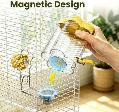 8.4 Oz No Mess Bird Water Feeder, Auto Parrot Cage Water Dispenser (Yellow) | Magnetic Mount, Drip-Free, Easy Top Refill, Mount Inside or Outside Cage, for Parakeets Cockatiels Budgies Lovebirds Canary