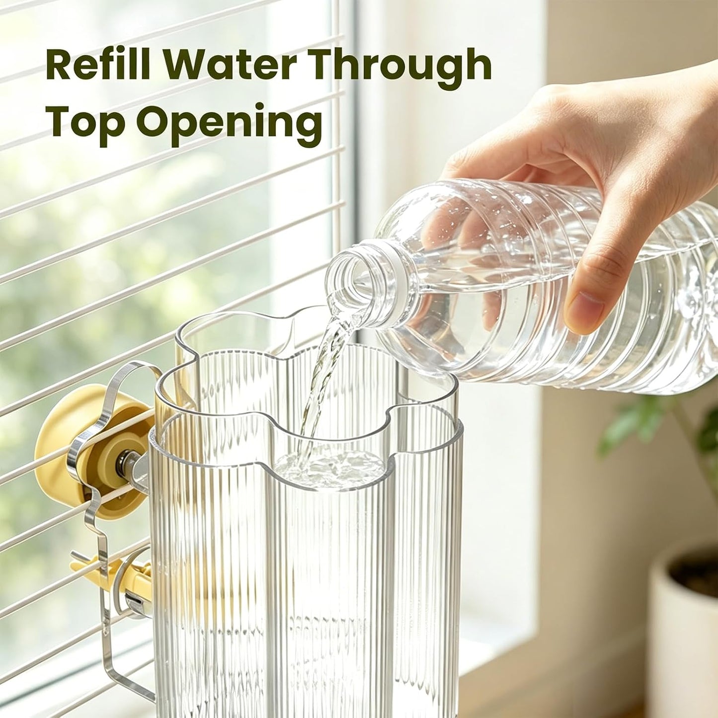 8.4 Oz No Mess Bird Water Feeder, Auto Parrot Cage Water Dispenser (Yellow) | Magnetic Mount, Drip-Free, Easy Top Refill, Mount Inside or Outside Cage, for Parakeets Cockatiels Budgies Lovebirds Canary