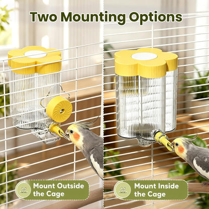 8.4 Oz No Mess Bird Water Feeder, Auto Parrot Cage Water Dispenser (Yellow) | Magnetic Mount, Drip-Free, Easy Top Refill, Mount Inside or Outside Cage, for Parakeets Cockatiels Budgies Lovebirds Canary