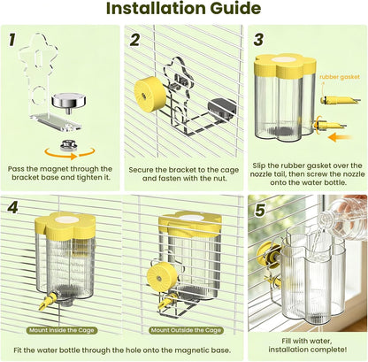 8.4 Oz No Mess Bird Water Feeder, Auto Parrot Cage Water Dispenser (Yellow) | Magnetic Mount, Drip-Free, Easy Top Refill, Mount Inside or Outside Cage, for Parakeets Cockatiels Budgies Lovebirds Canary