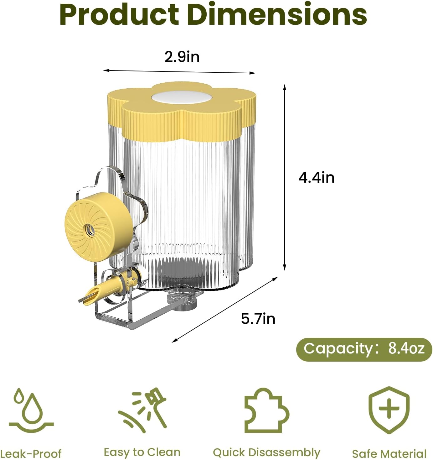 8.4 Oz No Mess Bird Water Feeder, Auto Parrot Cage Water Dispenser (Yellow) | Magnetic Mount, Drip-Free, Easy Top Refill, Mount Inside or Outside Cage, for Parakeets Cockatiels Budgies Lovebirds Canary