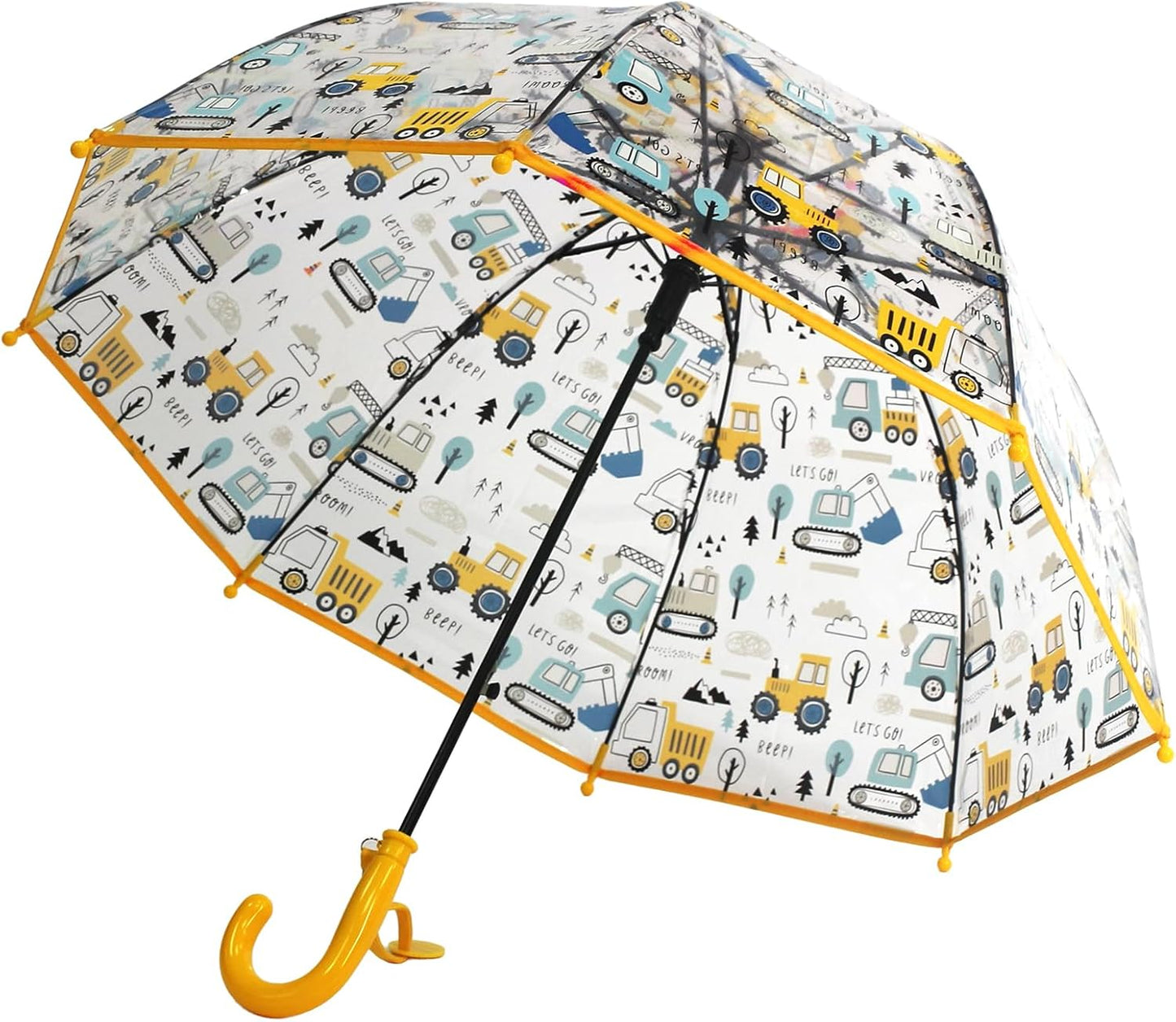 Kid's Cute Cartoon Transparent Umbrella, Lightweight Compact One-Button Automatic Open for Boys and Girls