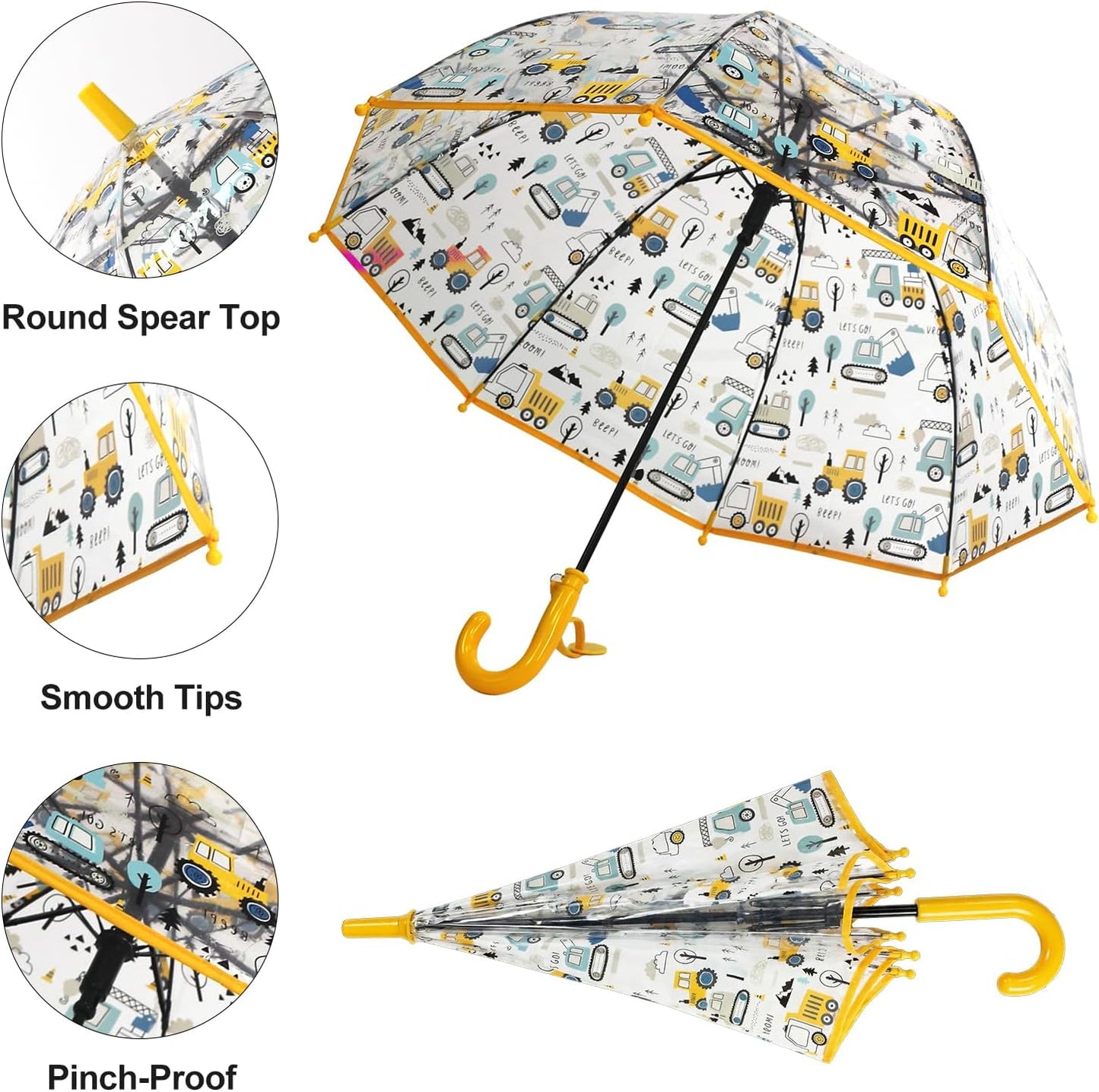 Kid's Cute Cartoon Transparent Umbrella, Lightweight Compact One-Button Automatic Open for Boys and Girls
