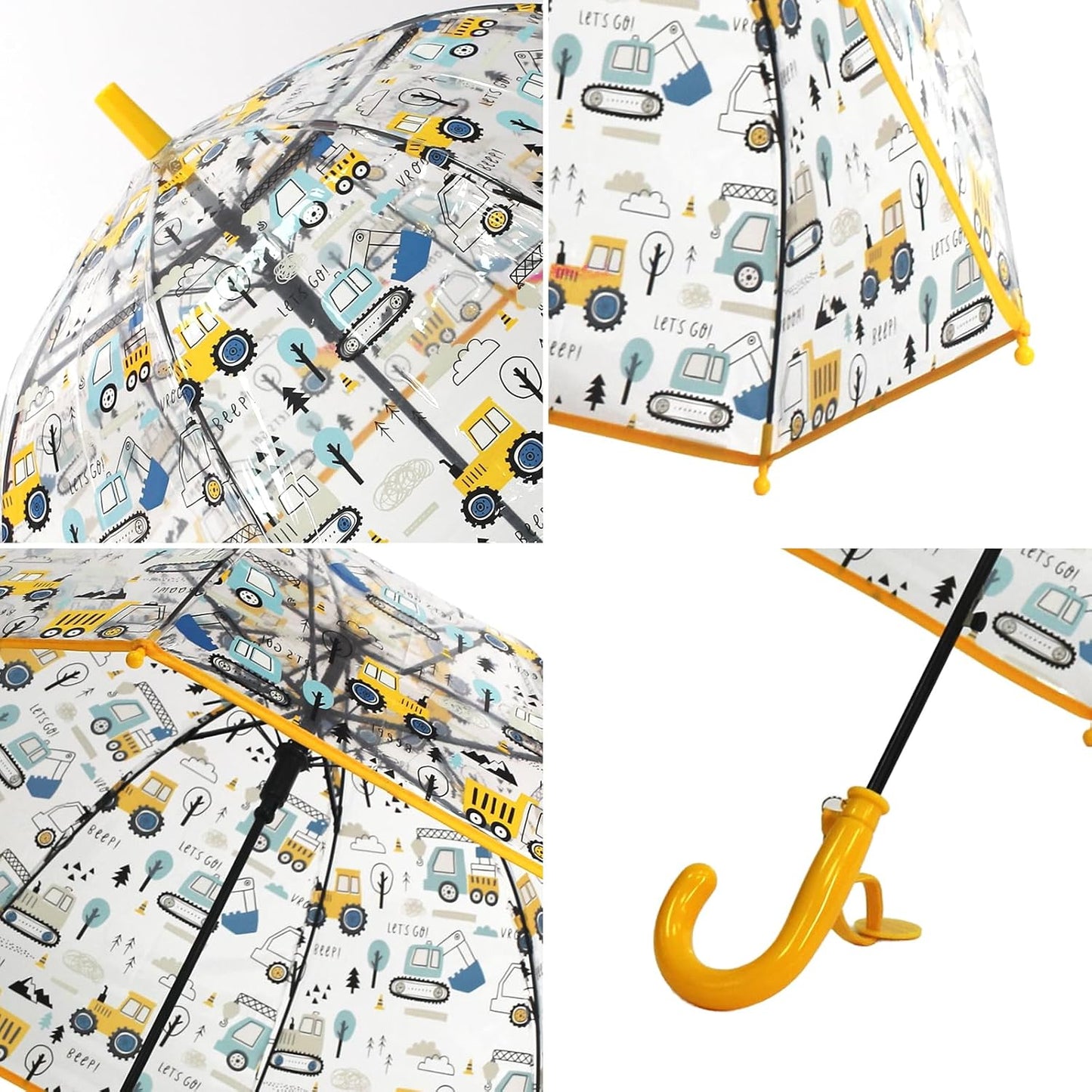 Kid's Cute Cartoon Transparent Umbrella, Lightweight Compact One-Button Automatic Open for Boys and Girls