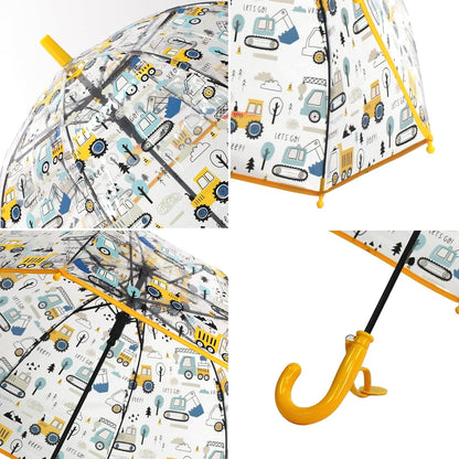 Kid's Cute Cartoon Transparent Umbrella, Lightweight Compact One-Button Automatic Open for Boys and Girls