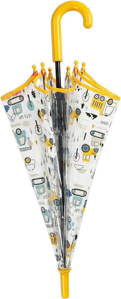Kid's Cute Cartoon Transparent Umbrella, Lightweight Compact One-Button Automatic Open for Boys and Girls