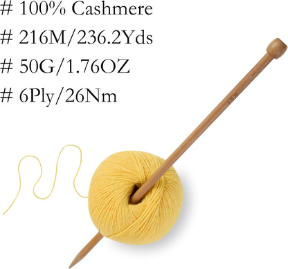 100% Inner Mongolian Cashmere Yarn, 6-Ply Luxurious and Soft Yarn for Hand Knitting & Crocheting (Bright Yellow,1 Ball)