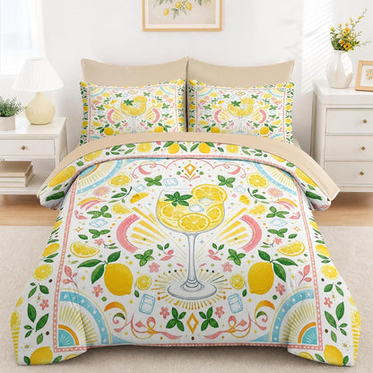 Comforter Set Twin Size Lemon Summer Yellow 7 Pcs, Bedding for Kids and Adults, Bed Sheet Sets with Fitted Sheet 2 Pillowcases & 2 Shams for Bedroom Bed Decor
