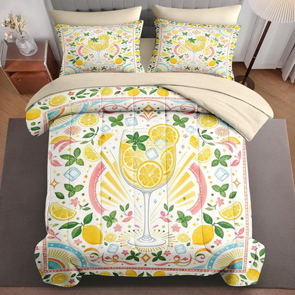 Comforter Set Twin Size Lemon Summer Yellow 7 Pcs, Bedding for Kids and Adults, Bed Sheet Sets with Fitted Sheet 2 Pillowcases & 2 Shams for Bedroom Bed Decor