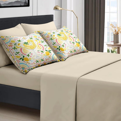 Comforter Set Twin Size Lemon Summer Yellow 7 Pcs, Bedding for Kids and Adults, Bed Sheet Sets with Fitted Sheet 2 Pillowcases & 2 Shams for Bedroom Bed Decor