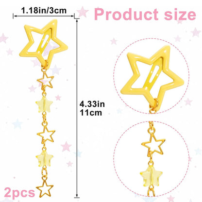 2pcs Star Tassels Hair Clips for Women, 1.18x4.33in, Yellow