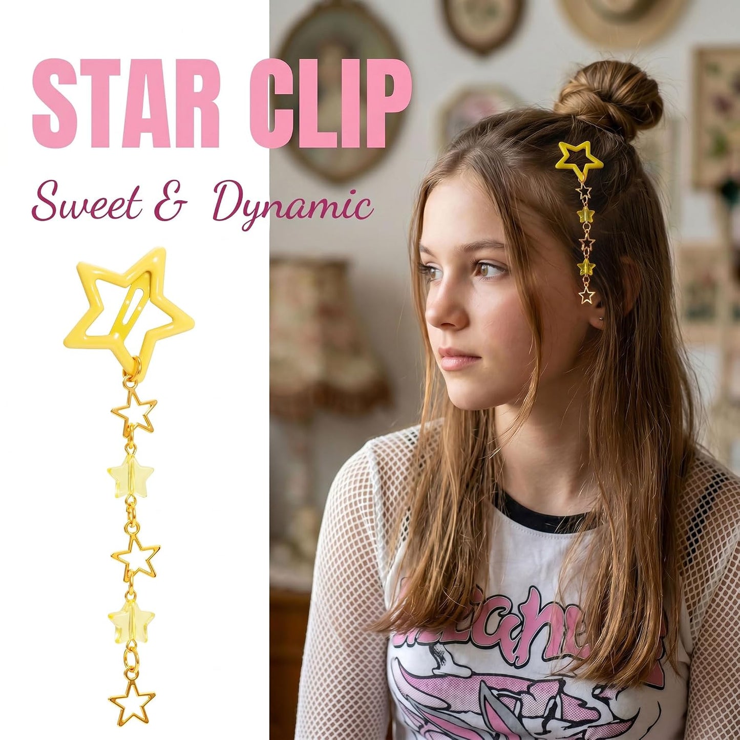 2pcs Star Tassels Hair Clips for Women, 1.18x4.33in, Yellow