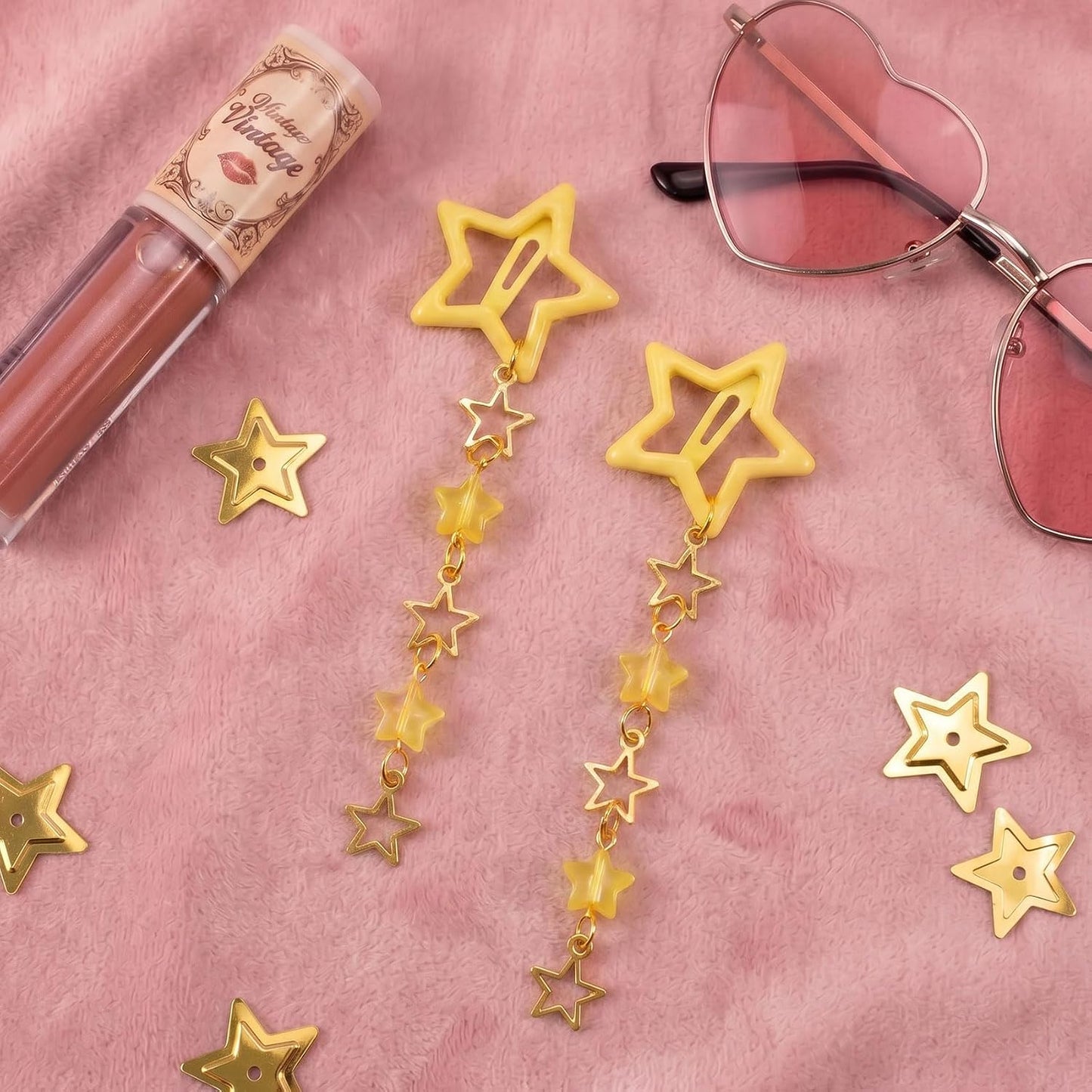 2pcs Star Tassels Hair Clips for Women, 1.18x4.33in, Yellow