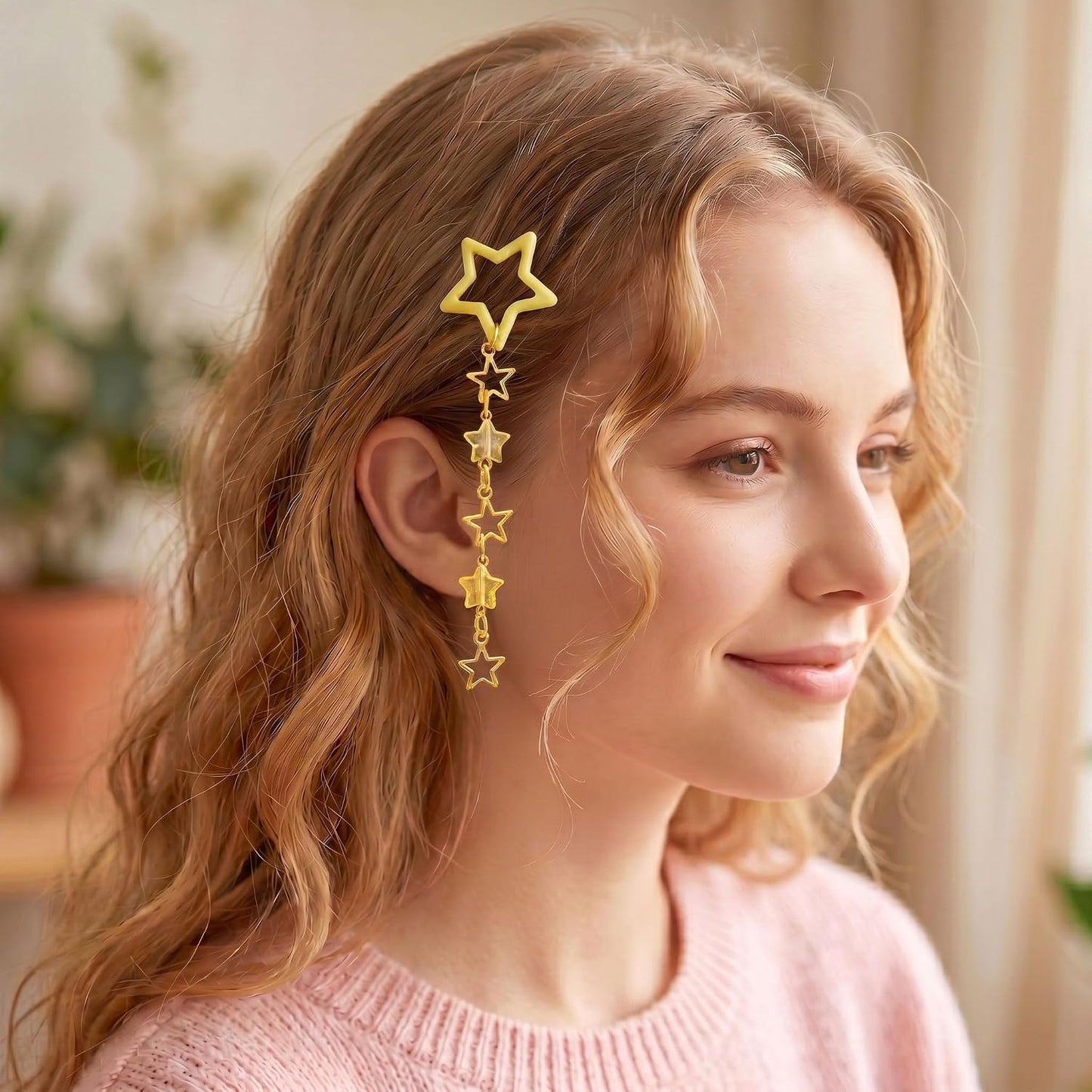 2pcs Star Tassels Hair Clips for Women, 1.18x4.33in, Yellow