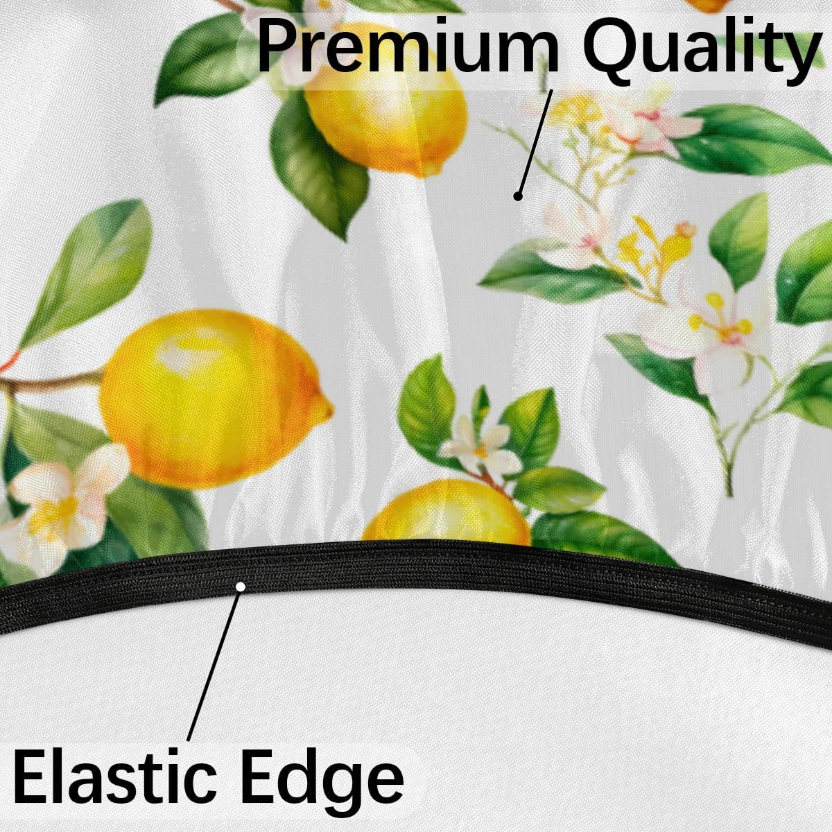 Lemon Outdoor Round Tablecloth with Umbrella Hole and Zipper Elastic Edged | Fruit Yellow Flower Outside Circle Table Cloth Waterproof Fitted Table Covers for Picnic Camping Garden 45-56inch