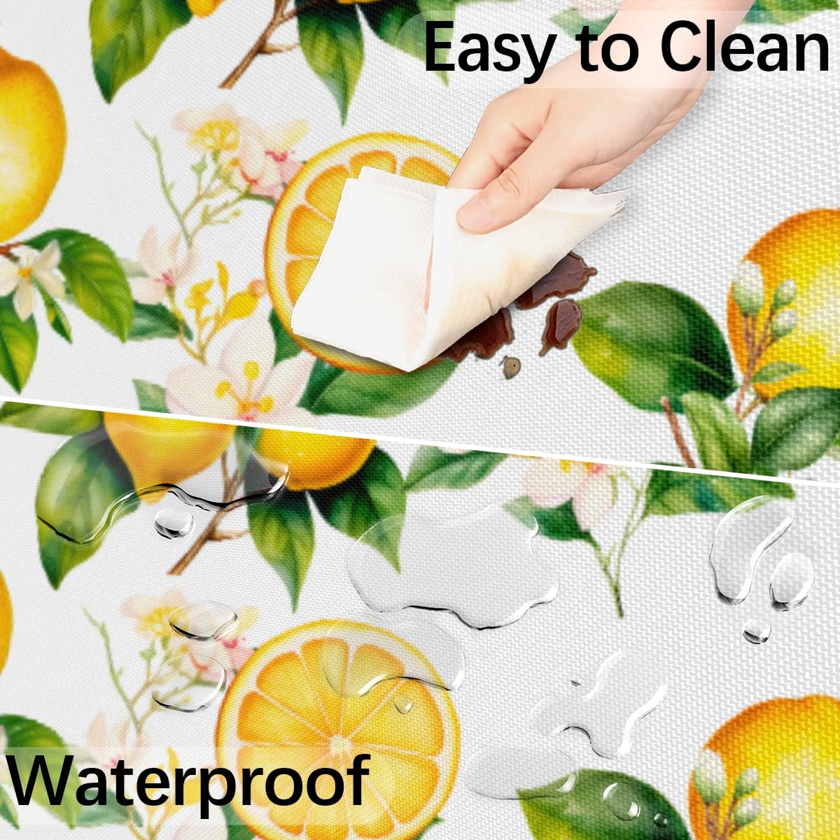 Lemon Outdoor Round Tablecloth with Umbrella Hole and Zipper Elastic Edged | Fruit Yellow Flower Outside Circle Table Cloth Waterproof Fitted Table Covers for Picnic Camping Garden 45-56inch
