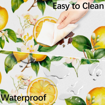 Lemon Outdoor Round Tablecloth with Umbrella Hole and Zipper Elastic Edged | Fruit Yellow Flower Outside Circle Table Cloth Waterproof Fitted Table Covers for Picnic Camping Garden 45-56inch