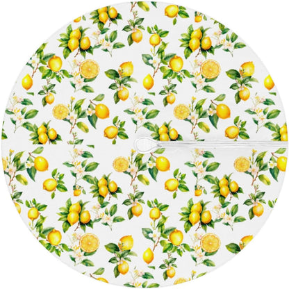 Lemon Outdoor Round Tablecloth with Umbrella Hole and Zipper Elastic Edged | Fruit Yellow Flower Outside Circle Table Cloth Waterproof Fitted Table Covers for Picnic Camping Garden 45-56inch