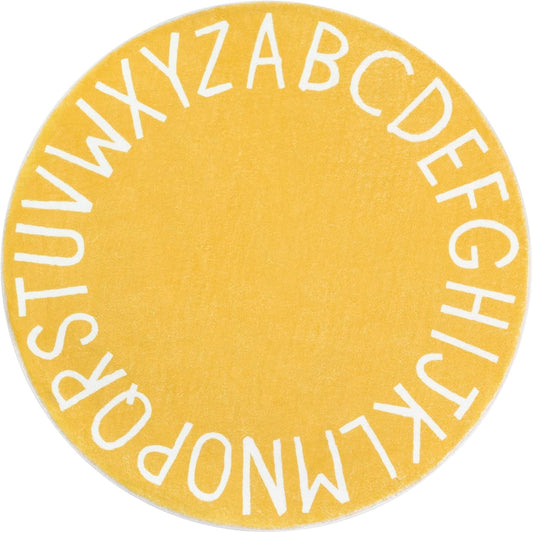 Round ABC Area Rug,47 Inch Soft Floor Carpet,Yellow | Washable Alphabet Circle Rug,Non Slip Floor Mat Ideal for Bedrooms,Kids Rooms,Classrooms