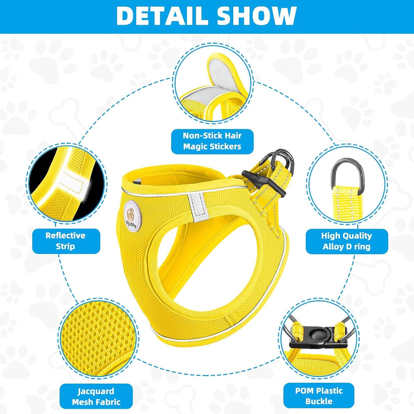 Dog Harness and Leash Set, No Pull Soft Mesh Puppy Harness for Small Medium Dogs, Cats - Step in Reflective Breathable Lightweight Vest Harness for Walking, Training - Yellow, XS