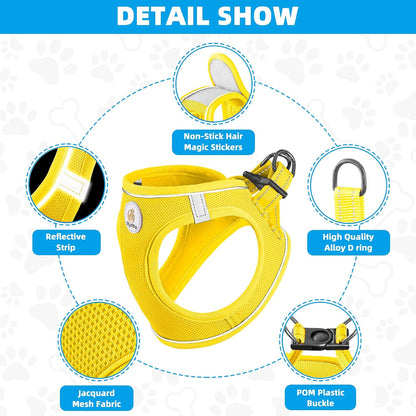Dog Harness and Leash Set, No Pull Soft Mesh Puppy Harness for Small Medium Dogs, Cats - Step in Reflective Breathable Lightweight Vest Harness for Walking, Training - Yellow, XS