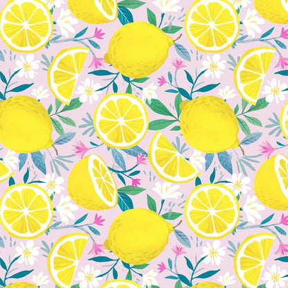 Lemon Wrapping Paper Roll for Girls, Mini Roll, Fresh Lemon and Floral Design, Pink Gift Wrap Paper for Summer, Birthday, Mother's Day and Party Decorations, 17 Inches x 16.4 Feet