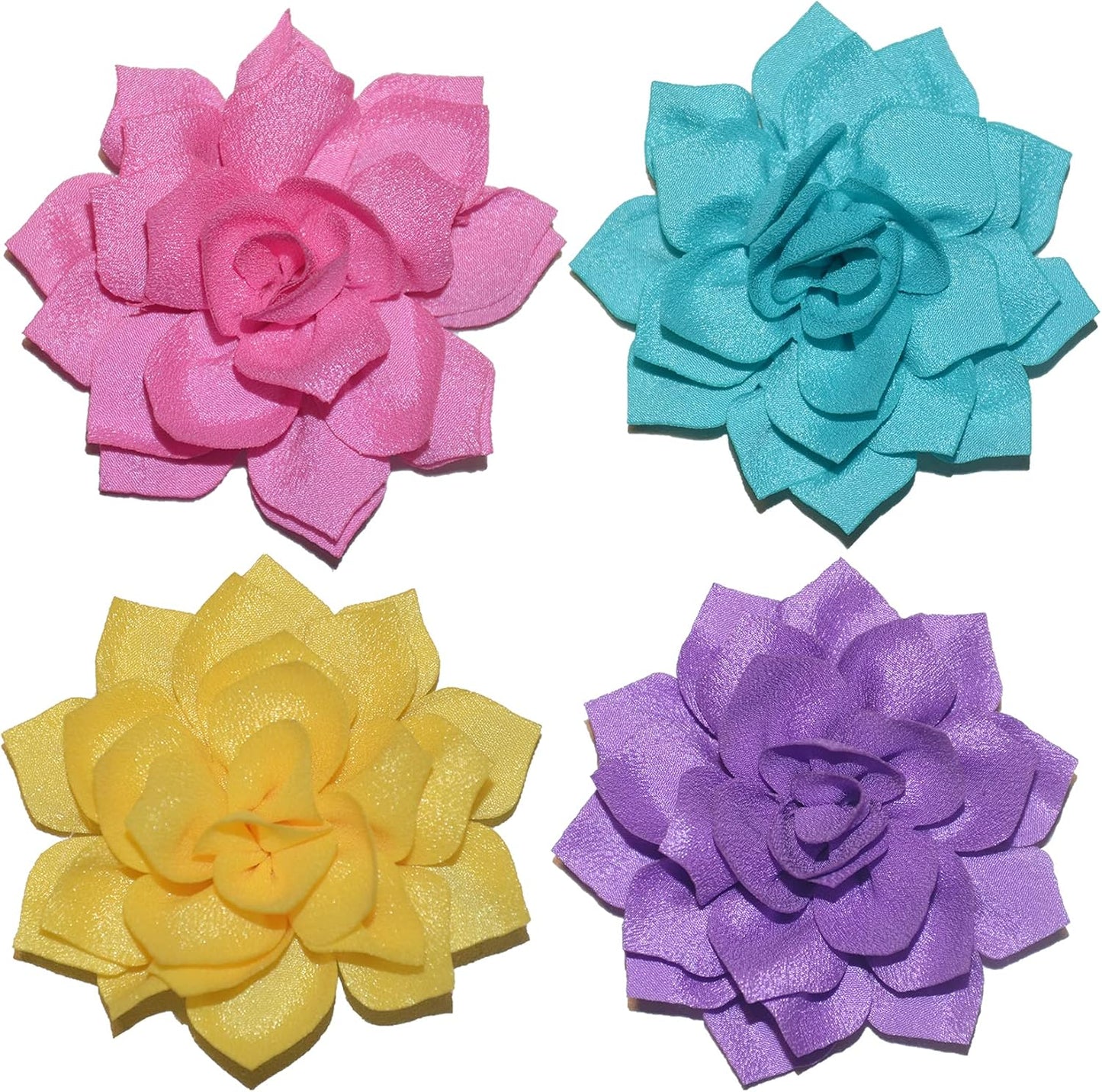 Dog Collar Flowers Attachement Bow Tie Accessories for Pet Grooming 4pcs | OD 8cm; Chiffon; Hot Pink, Mint Cyan, Bright Yellow, Violet