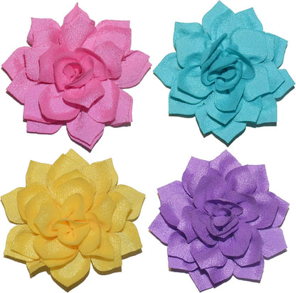 Dog Collar Flowers Attachement Bow Tie Accessories for Pet Grooming 4pcs | OD 8cm; Chiffon; Hot Pink, Mint Cyan, Bright Yellow, Violet