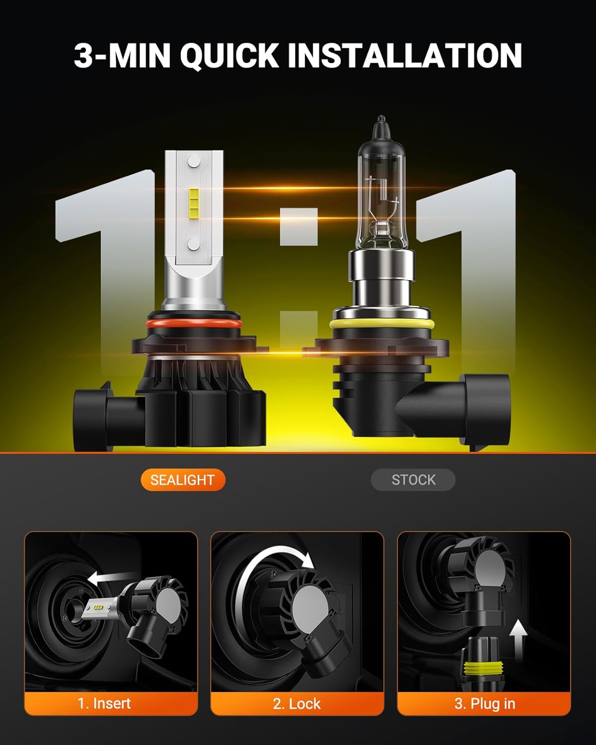 9006 LED Fog Light Bulbs Yellow, 600% Brightness 9006 HB4 LED Fog Light, 3000K Amber Strong Penetration 9006 Fog Light Led Bulb Yellow Replacement for Cars,Trucks(Pack of 2)