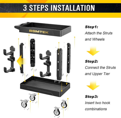 4 Tier Rolling Tool Cart on Wheels with Professional Tool Cart with Locking Drawer-Metal, 400LBS Load Capacity Heavy Duty Storage with Pegboard for Repair Shop, Garage, Warehouse, Workshop
