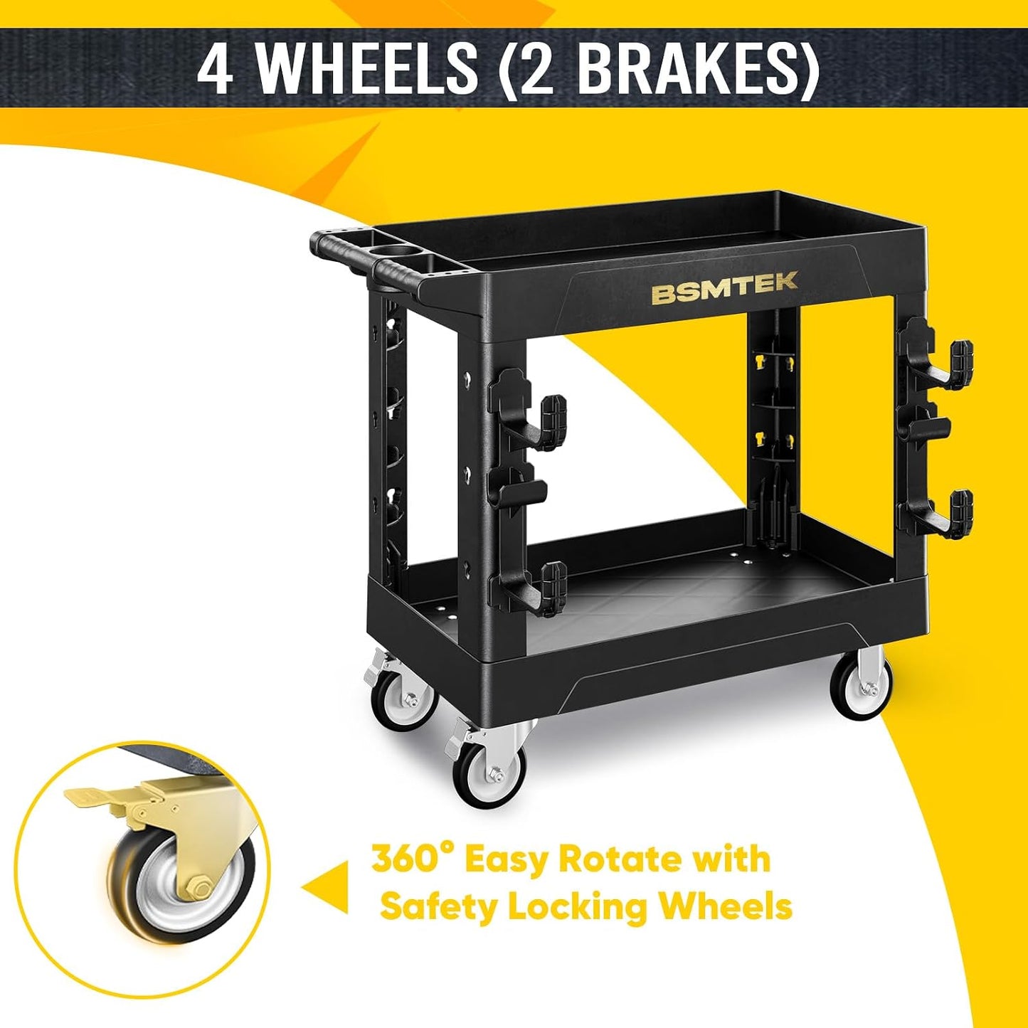 4 Tier Rolling Tool Cart on Wheels with Professional Tool Cart with Locking Drawer-Metal, 400LBS Load Capacity Heavy Duty Storage with Pegboard for Repair Shop, Garage, Warehouse, Workshop