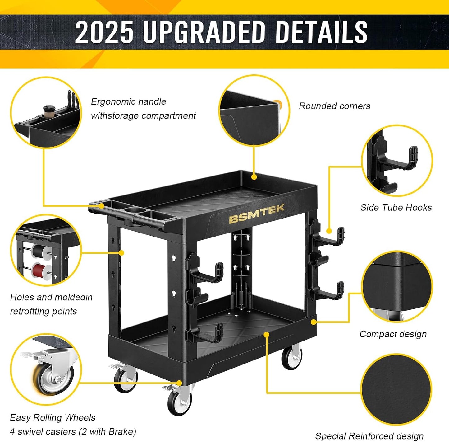 4 Tier Rolling Tool Cart on Wheels with Professional Tool Cart with Locking Drawer-Metal, 400LBS Load Capacity Heavy Duty Storage with Pegboard for Repair Shop, Garage, Warehouse, Workshop